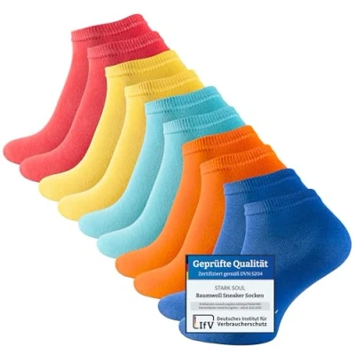 Afbeelding van STARK SOUL 10 paar Essentials sportsokken katoen zwart, wit, grijs, jeans, blauw, roze, rood, geel, oranje, meerkleurig maat 35 50 Oeko Tex Standard 100 gecertificeerd, leuke kleuren
