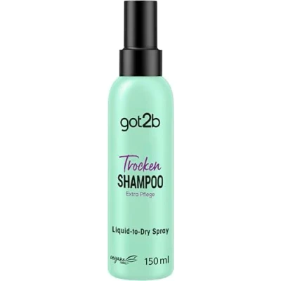 Afbeelding van got2b Liquid to Dry Spray Extra Care shampoo (150 ml), droogshampoo voor onberispelijke frisse looks, droge zonder zichtbare resten met fruitige en bloemige geur 24 uur