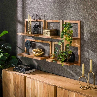 Afbeelding van Stacy wandschap set van 5 curvy acacia hout