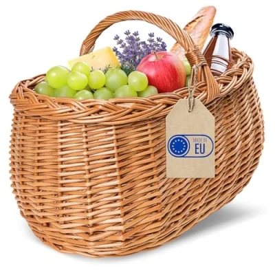 Afbeelding van Creative Home Grote Rieten Mand met Handvat 45x32x34cm Picknickmand Planten Decoratie Handgemaakt