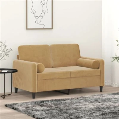 Afbeelding van vidaXL Tweezitsbank met sierkussens 120 cm fluweel bruin