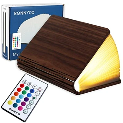 Afbeelding van Bonnyco Opvouwbare led boeklamp van hout met afstandsbediening, 16 kleuren en timer, lichtboek voor slaapkamer, huis kantoor, Lumio lamp, cadeau idee Kerstmis verjaardag, uniseks