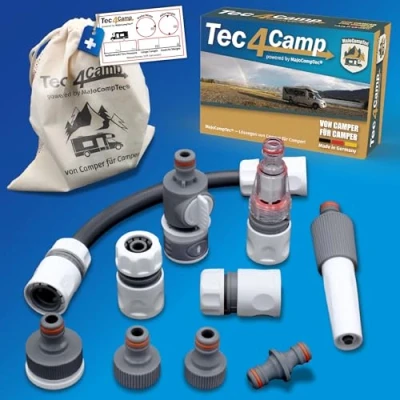 Afbeelding van MaJoCompTec® Connect 30 Waterfilterset voor camper, watervulmondstuk caravan, accessoires tankdeksel, slangaansluiting compatibel met Gardena (set van