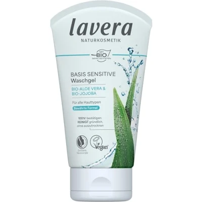Afbeelding van lavera basis sensitive reinigingsgel veganistisch, natuurlijke cosmetica, biologische plantaardige ingrediënten, 100% natuurlijk, 125 ml