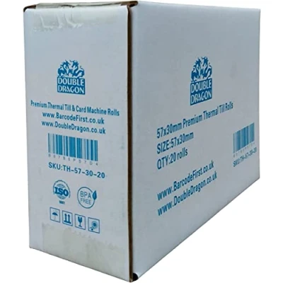 Afbeelding van Double Dragon 20 rollen hoogwaardig thermisch papier voor alle PDQ creditcardmachines, 57 x 30 mm