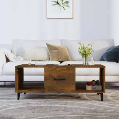 Afbeelding van Salontafel 102x50x40 cm bewerkt hout gerookt eikenkleurig