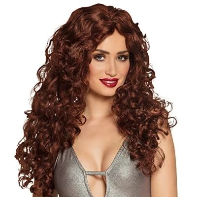 Image de perruque cheveux longs bouclés brun femme 86046