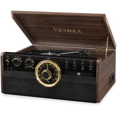 Afbeelding van VICTROLA Muziek Center Vinyl Radio CD Bluetooth Mahonie