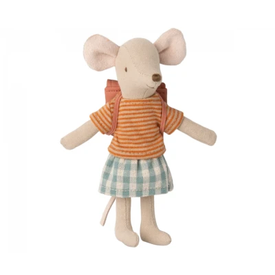 Afbeelding van Maileg knuffelmuis grote zus driewieler old rose 13 cm