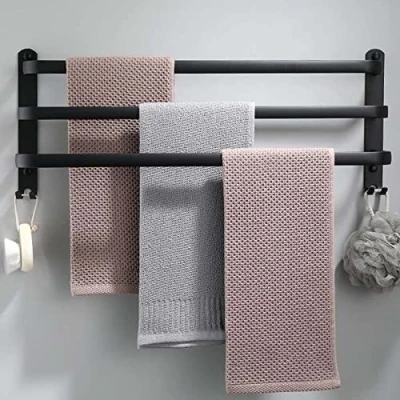 Afbeelding van Handdoekenrek zonder boren 60 cm zwart handdoekhouder badkamer wandhanddoekhouder keukenhanddoekhouder