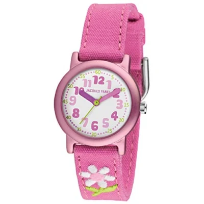 Afbeelding van Jacques Farel ECO Kinderhorloge Bio katoen Meisje Bloem Roze ORG1111