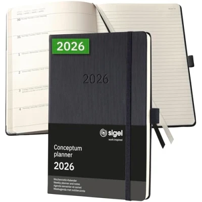 Afbeelding van Sigel weekagenda 2026 Conceptum formaat A5 met extra notitieruimte zwart hardcover SI C2614