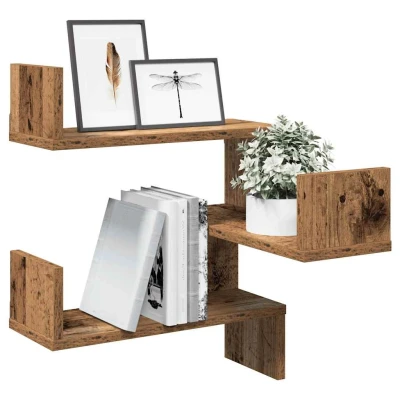 Afbeelding van vidaXL Hoekwandschappen 2 st 40x40x49,5 cm bewerkt hout oud houtkleur