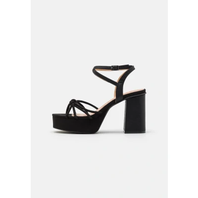 Afbeelding van mtng Sindy Sandalen met plateauzool, Dames, Maat: 36, Black Leer en imitatieleer