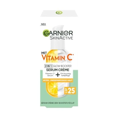 Image de Garnier Crème sérum pour la peau fatiguée et les taches brunes, soin de jour 2 en 1 plus brillance un teint uniforme, avec vitamine C, Skin Active 50 ml