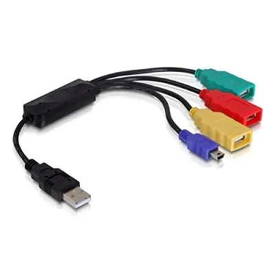 Afbeelding van Delock USB 2.0 Hub 4 poorts (USB A, 4 Havens), Docking station + hub, Blauw, Rood, Groen, Zwart, Paars, Geel