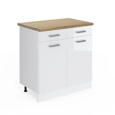 Afbeelding van Vicco Keukenonderkast R Line, Wit Hoogglans/Wit, 80 cm WB Eik