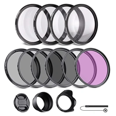 Afbeelding van NEEWER 67 mm filter ND/CPL/UV/FLD/close up &amp; lensaccessoireset met ND2 ND4 ND8, close (+1/+2/+4/+10), opvouwbare rubberen zonneklep, lensdop, filterzak