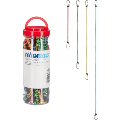 Afbeelding van Relaxdays bagagespin set 12 stuks 4 groottes en kleuren spanelastiek spinhaak