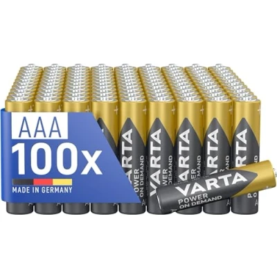Afbeelding van VARTA AAA batterijen, 100 stuks, Power on Demand, alkaline, 1,5 V, milieuvriendelijke verpakking, voor computeraccessoires, Smart Home, zaklampen, Made in Germany