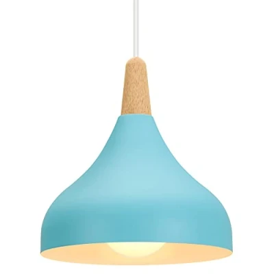 Afbeelding van iDEGU Retro hanglampen, modern, druppelstijl, kap, plafondlamp, E27, metaal, hanglamp, voor slaapkamer, eetkamer of keuken, diameter 20 cm, 1 stuk, blauw