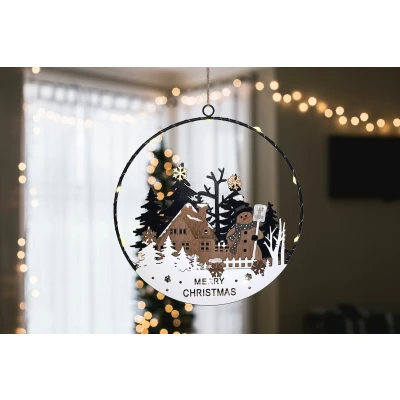 Afbeelding van Raamdecoratie kerstlandschap &quot;Snowy&quot; met 10 LEDs ø25 cm