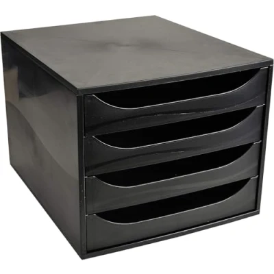 Afbeelding van Exacompta Ref 228014D EcoBox ladeset 248 x 284 234 mm groot, 4 laden, geschikt voor A4+ documenten, stapelbaar, veiligheidsstopfunctie EcoBlack