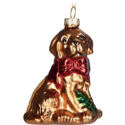 Afbeelding van BRUBAKER Golden Retriever met Rode Strik Handbeschilderde Kerstbal van Glas Handgeblazen Kerstboomversieringen Figuren Grappige Decoratieve Hangers Boombal 9,1 cm
