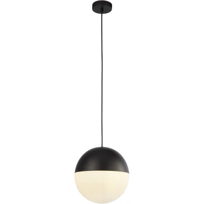 Afbeelding van Searchlight Endor Hanglamp Ø 25 X 150 Cm Mat Zwart En Opaal Wit