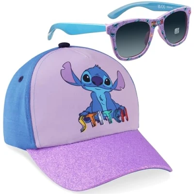 Afbeelding van Disney 100% UV zonnebril voor meisjes en verstelbare pet set, Paars Stitch