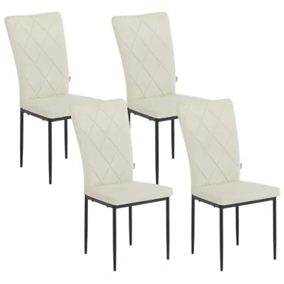 Afbeelding van WOLTU BH379cm 4 Set van eetkamerstoelen, keuken, woonkamer, kantoor, fluwelen stoelen met metalen poten, voor eetkamer, crème