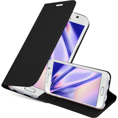Afbeelding van Cadorabo Hoesje geschikt voor Samsung Galaxy S6 in CLASSY ZWART Beschermhoes met magnetische sluiting, standfunctie en kaartvakje Book Case Cover Etui