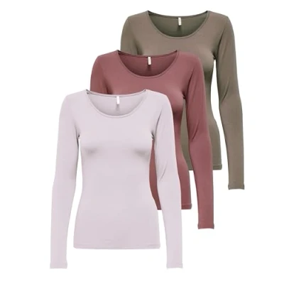 Afbeelding van ONLY Onllive Love Life L/S Oneck Top Noos Jrs T shirt voor dames, 1 x roze bruin, walnoot, lavendel