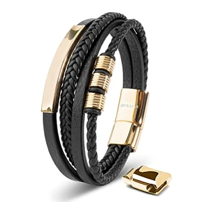 Afbeelding van SERASAR Leren Armband Echte Mannen [Brave] Goud 23cm Manchetcadeau voor Brave One