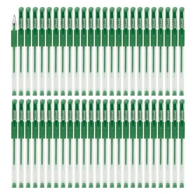 Afbeelding van OFFICER PRODUCTS Gelbalpen, 50 stuks, gelinktkleur: groen, kogeldiameter 0,5 mm, gelpen, inkt waterbestendig, vervaagt niet, rubberen handgreep