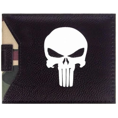 Afbeelding van Punisher Frank Castle Emblème Camo Crâne Portefeuille Bi Fold Porte ID &amp; Cartes, Noir