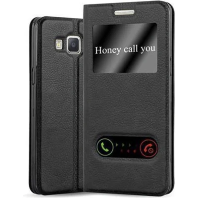 Afbeelding van Cadorabo Hoesje geschikt voor Samsung Galaxy A3 2015 in KOMEET ZWART Beschermhoes met magnetische sluiting, standfunctie en 2 kijkvensters Book Case Cover Etui
