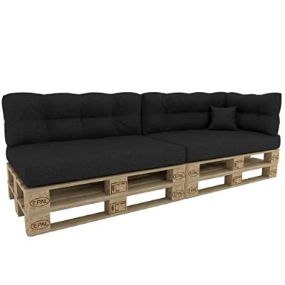 Afbeelding van POKAR Set van 6 kussens voor europallets: 2 x zitting 120 80 cm + rugleuning 40 1 60 kussen cm, tuinbank, binnen en buiten, zonder pallet, antraciet