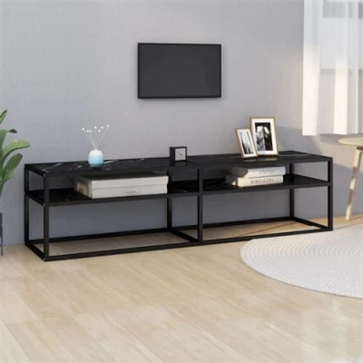 Afbeelding van vidaXL Tv meubel 160x40x40,5 cm gehard glas zwartmarmerkleurig