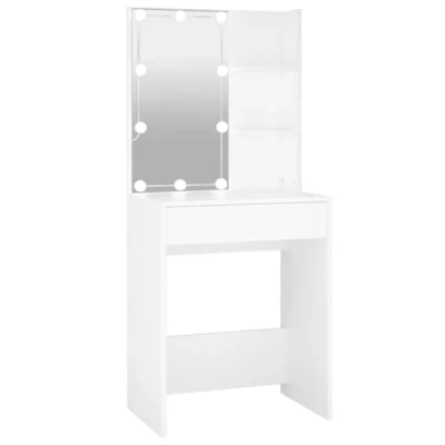 Afbeelding van Kaptafel Met Led Verlichting 60X40X140 Cm Gerookt Eikenkleur Wit