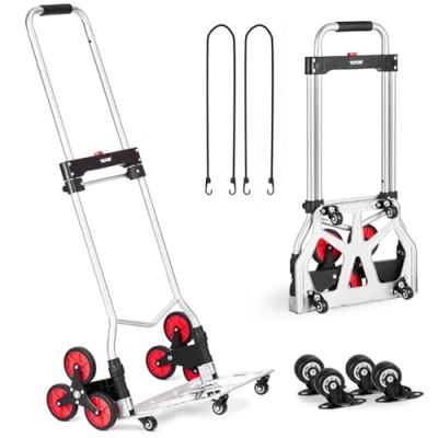 Afbeelding van VEVOR Trapwagen met capaciteit 117,9 kg, opvouwbare trolley voor zware lasten telescopische handgreep, 10 wielen, 2 elastische touwen kantoor, winkelen, geld, sisal, zilver., Saliscale