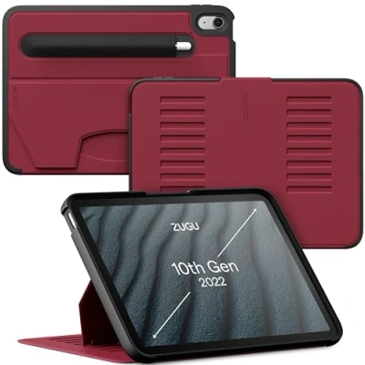 Afbeelding van Zugu case iPad 10.9 Gen 10 (2022) oersterke luxe flip over volledige 360˚ bescherming met multifunctionele standaard functie geschikt voor Apple Pencil Scarlet