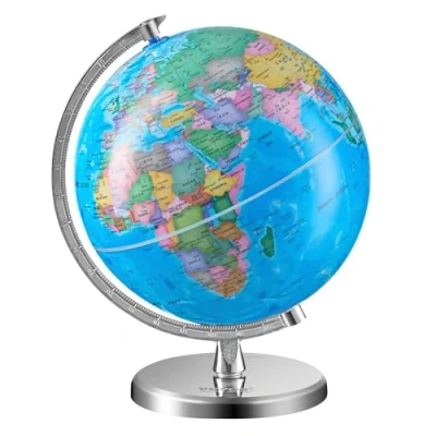 Afbeelding van VEVOR Roterende wereldbol met standaard, 8 inch / 203,2 mm, educatieve geografische nauwkeurige tijdzone, ABS materiaal, 360 draaibare voor kinderen die leren onderwijs