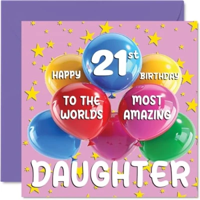 Afbeelding van verjaardagskaart voor 21e dochter World&#039;s Most Amazing Daughter verjaardag van mama en papa, 145 mm x mm, 21 jaar, wenskaarten