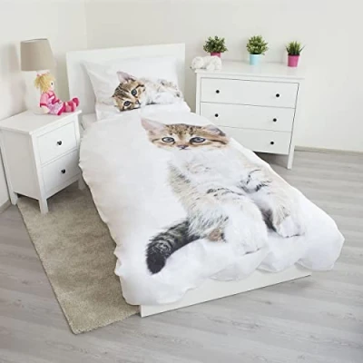 Afbeelding van Kitten Dekbedovertrek Eenpersoons 140 x 200 cm Wit