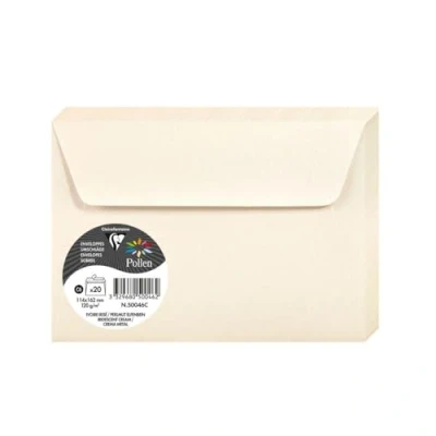 Afbeelding van Clairefontaine 50046C, verpakking met 20 zelfklevende enveloppen, formaat C6 (11,4 x 16,2 cm), 120 g, kleur: ivoorkleurig, uitnodiging voor evenementen en correspondentie, Pollen serie, premium papier