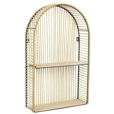 Afbeelding van Home Deco Factory Wandplank/wandrek Ibiza met boog naturel Boho stijl 2 plankjes 37 x 12 61 cm