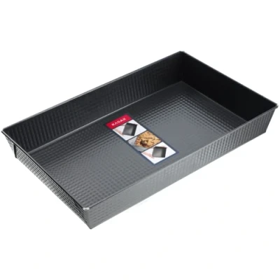 Afbeelding van Rechthoekige bakvorm, bakplaat in 3 maten, hoge metalen randen voor cake, toastbrood, cheesecake, brownie, onderhoudsvriendelijke warmteverdeling (40 x 25,5 cm, zwart)