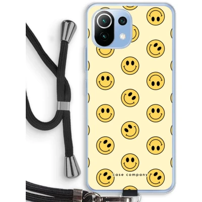 Afbeelding van Case Company® hoesje met Koord geschikt voor Xiaomi Mi 11 Lite Smiley N2 Telefoonhoesje Zwart Bescherming aan alle Kanten en Over de Schermrand