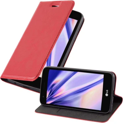 Afbeelding van Cadorabo Hoesje geschikt voor LG K4 2017 in APPEL ROOD Beschermhoes met magnetische sluiting, standfunctie en kaartvakje Book Case Cover Etui
